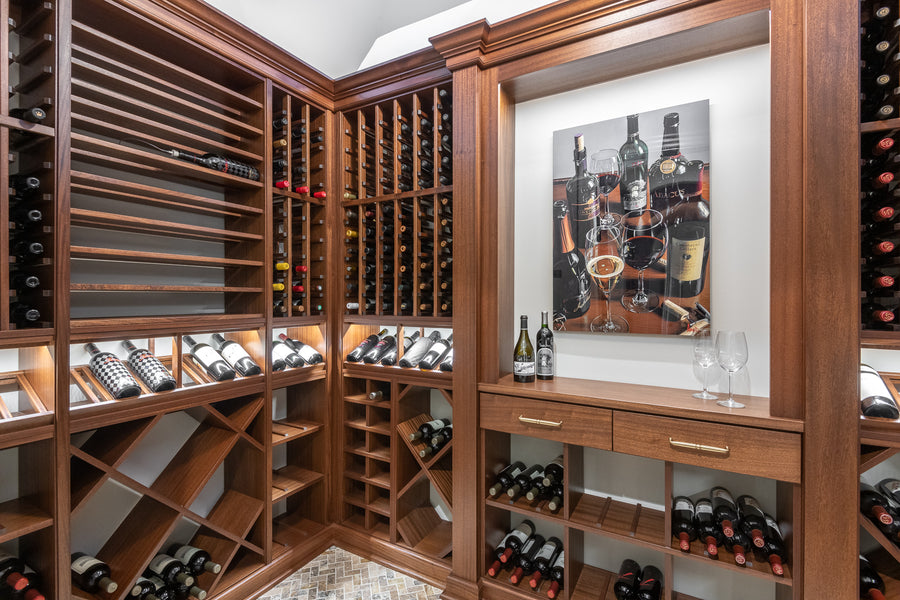 Wine cabinetry design stores up to 900 bottles