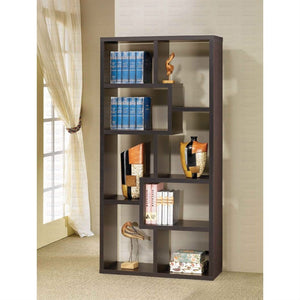 Modern 70-in High Display Cabinet Bookcase in Dark Brown Cappuccino Wood Finish