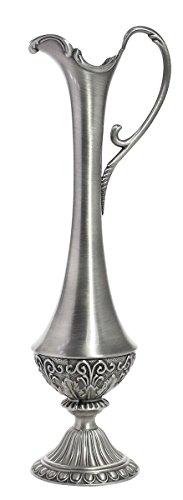 Elegant Pewter Alloy Tall Filigree Pitcher Vase Scrolled Handle Pitcher Home Decor Accent