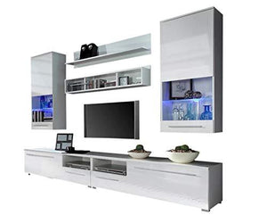 Domovero Kansas Wall Unit for any size TV/Contemporary Furniture for Living Room/Entertainment Center with multicolor LED lights system Color white & white