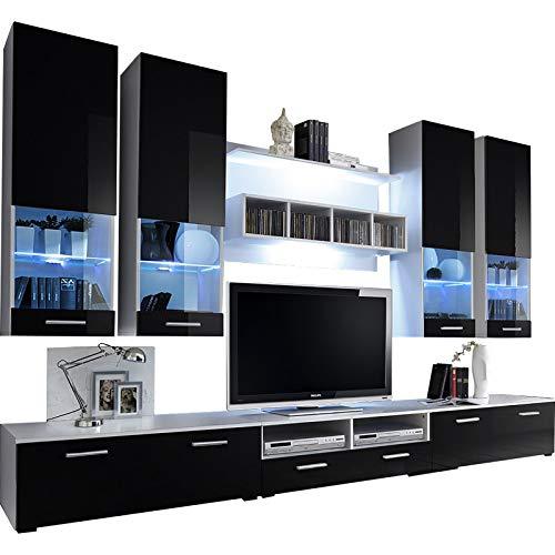 Dorido Wall Unit TV Contemporary Furniture/Modern Entertainment Center with LED lights Color (White & Black)
