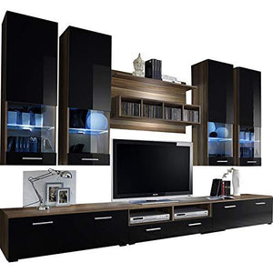 Dorido Wall Unit TV Contemporary Furniture/Modern Entertainment Center with LED lights Color (Plum & Black)