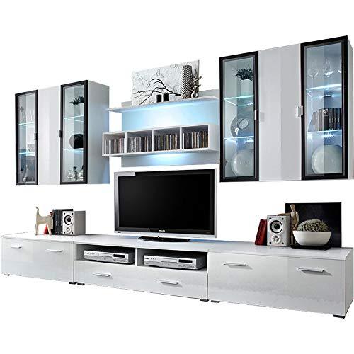 Domadeco Malmo TV eentertainment Center Wall Unit/Large tv Stands/Modern Media Console Color (White & White)