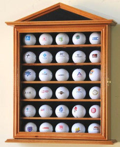 30 Golf Ball Designer Display Case Cabinet Holder Wall Rack -Oak