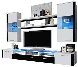 Ferio Modern Wall Unit/Contemporry unique Wall Unit for living room – with multicolor LED lights (White & White)