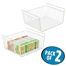 Load image into Gallery viewer, Storage mdesign household metal under shelf hanging storage bin basket with open front for organizing kitchen cabinets cupboards pantries shelves large 2 pack white