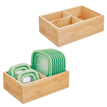 Load image into Gallery viewer, Discover the best mdesign bamboo wood kitchen storage bin organizer for food container lids and covers use in cabinets pantries cupboards large divided organizer with 3 sections 2 pack natural
