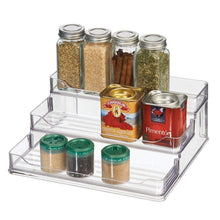 Load image into Gallery viewer, Select nice mdesign plastic spice and food kitchen cabinet pantry shelf organizer 3 tier storage modern compact caddy rack holds spices herb bottles jars for shelves cupboards refrigerator clear