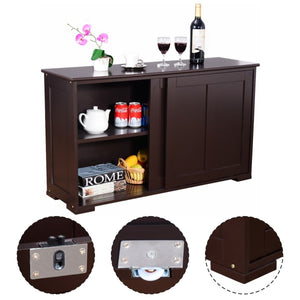 Shop here costzon kitchen storage sideboard antique stackable cabinet for home cupboard buffet dining room espresso sideboard with sliding door