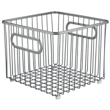 Load image into Gallery viewer, Heavy duty mdesign metal farmhouse kitchen pantry food storage organizer basket bin wire grid design for cabinet cupboard shelf countertop holds potatoes onions fruit square 2 pack graphite gray