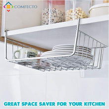 Load image into Gallery viewer, Shop here 4pcs 15 8 under shelf basket storage wire rack organizer for cabinet thickness max 1 2 inch extra storage space on kitchen counter pantry desk bookshelf cupboard anti rust stainless steel rack