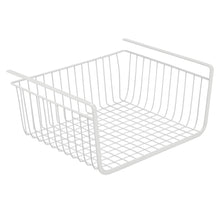 Load image into Gallery viewer, Storage organizer mdesign household metal under shelf hanging storage bin basket with open front for organizing kitchen cabinets cupboards pantries shelves large 2 pack white