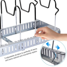 Load image into Gallery viewer, Budget friendly lifewit expandable adjustable kitchen cabinet pantry pan and pot lid organizer rack holder 5 tier compartments cupboard bakeware lid plate holder silver and black 1