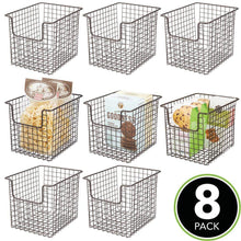 Load image into Gallery viewer, Latest mdesign household metal kitchen pantry food storage organizer basket bin farmhouse grid design or cabinets cupboards shelves holds potatoes onions fruit 8 wide 8 pack bronze