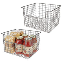 Load image into Gallery viewer, Order now mdesign metal kitchen pantry food storage organizer basket farmhouse grid design with open front for cabinets cupboards shelves holds potatoes onions fruit 12 wide 2 pack graphite gray