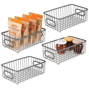 Storage mdesign metal farmhouse kitchen pantry food storage organizer basket bin wire grid design for cabinet cupboard shelves countertop closet bedroom bathroom small wide 4 pack graphite gray