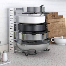 Load image into Gallery viewer, Best lifewit expandable adjustable kitchen cabinet pantry pan and pot lid organizer rack holder 5 tier compartments cupboard bakeware lid plate holder silver and black 1