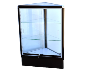 Corner Glass Display Case With Black Aluminum Frame 38 x20 x 20 Inch --- AL8B