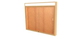 Legacy Wall-Mounted Display Cabinet with Illuminated Header Panel, Cork Back, 50" W x 42" H
