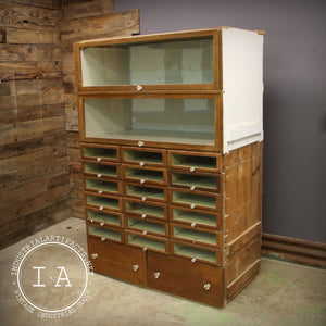 Vintage Industrial Glass Front 20 Drawer Barrister Display Cabinet Grand Rapids Showcase Co