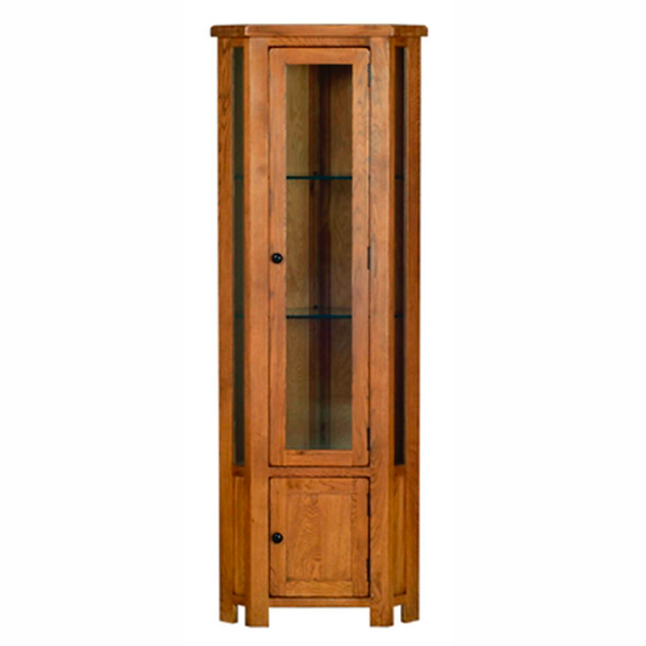 Rustic Oak Glazed Corner Display Cabinet