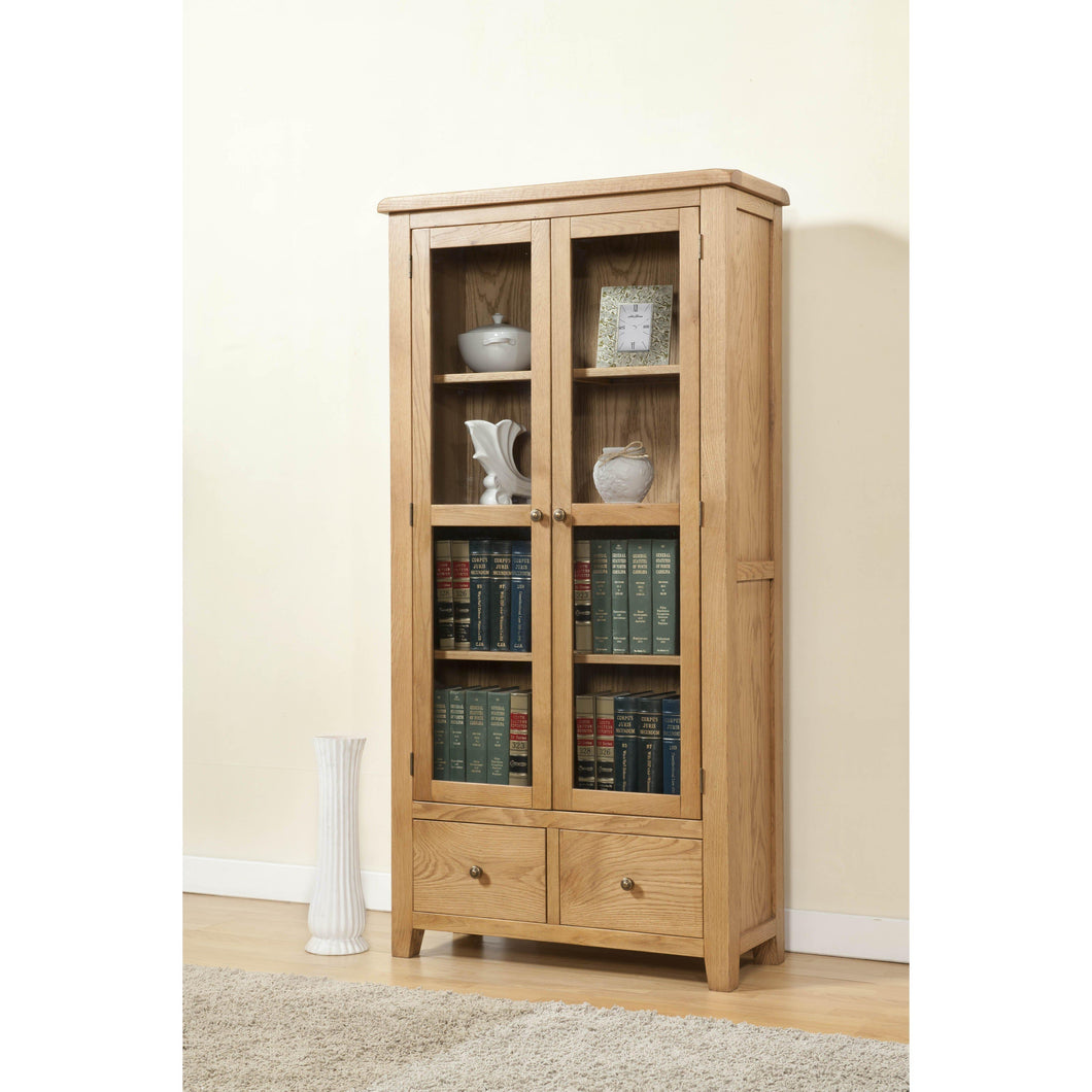Ascot Rustic Solid Oak Display Cabinet with Glass Doors