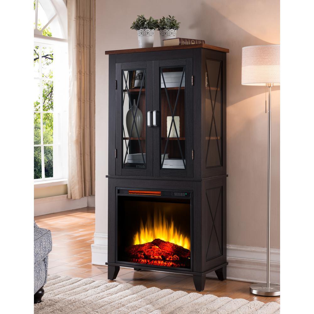 Bold Flame Concord 30 in. Display Cabinet Electric Fireplace in black with Walnut accents
