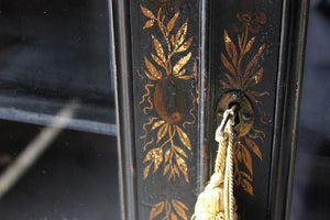 A Good Regency Period Black Japanned & Chinoiserie Decorated Display Cabinet on Stand