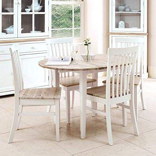 Florence white round extended table (92-117cm). 100% hardwood kitchen dining table with limed wooden top. Table ONLY. Matching chairs are also available
