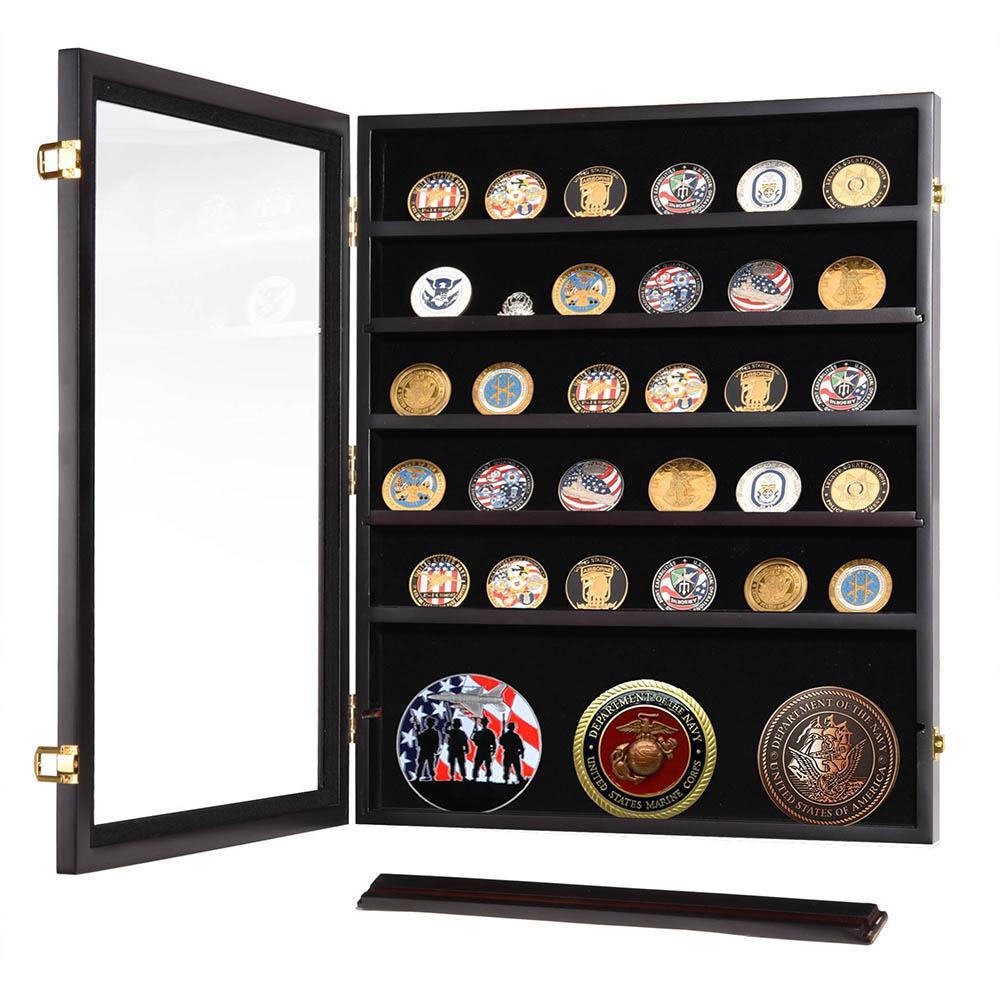 Yescom Badge Shadow Box Coin Display Cabinet w/ Shelves